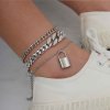 B-1175 Multialyers Lock Pendant Crystal Anklets Bracelets for Women Boho Summer Beach Party Jewelry Gifts
