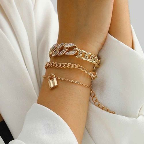 B-1175 Multialyers Lock Pendant Crystal Anklets Bracelets for Women Boho Summer Beach Party Jewelry Gifts