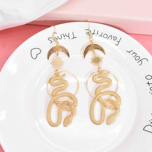 E-6389 Punk Gold Metal Sun Moon Snake Pendant Earrings for Women Boho Holiday Party Jewelry Gift