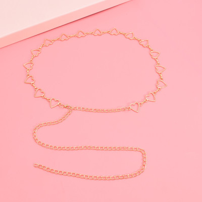 N-7691 Metal Waist Chain Women Girls Adjustable Body Link Heart Decoration Belts Fashion Belly Jewelry for Summer Beach