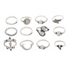 R-1564 12/13Pcs set Vintage Silver Metal Snake Flowers Geometric Crystal Midi Finger Rings Sets for Women Boho Party Jewelry