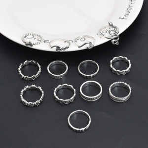 12/13Pcs set Vintage Silver Metal Snake Flowers Geometric Crystal Midi Finger Rings Sets for Women Boho Party Jewelry