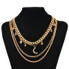N-7688 Fashion Gold Silver Moon Star Multilayer Alloy Necklace Jewelry Women Gifts