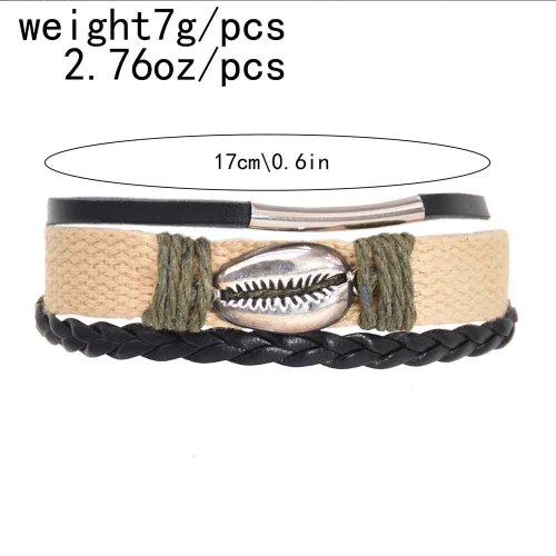 B-1172 6 Colors Punk Handmade Leather Rope Woven Shell Charms Bracelets for Women Men Adjustable Party Jewelry Gift