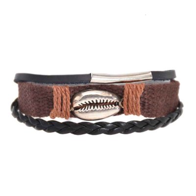 B-1172 6 Colors Punk Handmade Leather Rope Woven Shell Charms Bracelets for Women Men Adjustable Party Jewelry Gift