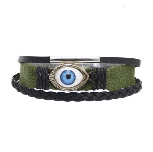 B-1170 6 Colors Fashion Evil Eye Bracelet Handmade Leather Cotton And Linen Adjustable Bracelet For Women Girls Gifts