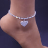 B-1174 Romantic Full Crystal Rhinestone Heart Pendant Anklet for Women Bridal Wedding Party Jewelry Gift