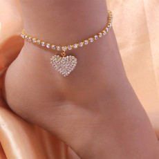 Romantic Full Crystal Rhinestone Heart Pendant Anklet for Women Bridal Wedding Party Jewelry Gift