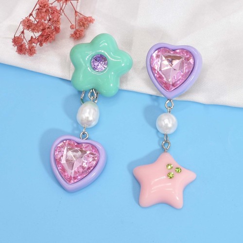 E-6391 Cute Colorful Heart Star Earrings for TeenGirls Women Rhinestone Pearl Asymmetric Dangle Earring For Any Occasions