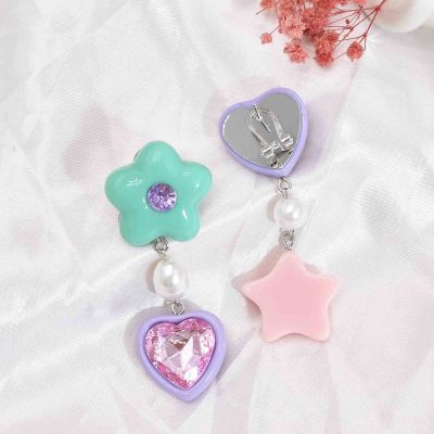 E-6391 Cute Colorful Heart Star Earrings for TeenGirls Women Rhinestone Pearl Asymmetric Dangle Earring For Any Occasions