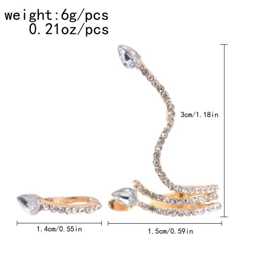 E-6393 2Pcs/set Punk Crystal Snake No Pierced Clips On Earrings for Women Boho Party Jewelry Gift