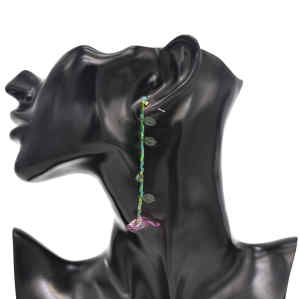 E-6392 Women Fashion ins resin transparent flower asymmetric long earrings hand-woven ethnic earrings