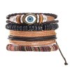 B-1180 4Pcs/set Handmade Vintage Leather Rope Evil Eye Bracelets for Women Men Adjustable Party Jewelry Gift