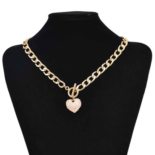 N-7695 Elegant Gold Chain Pearls Heart Pendant Necklaces for Women Lady Wedding Party Jewelry Gift