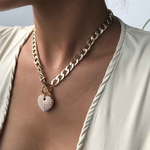 N-7695 Elegant Gold Chain Pearls Heart Pendant Necklaces for Women Lady Wedding Party Jewelry Gift