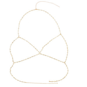 N-7696  Sexy Glistening Body Chain For Women Rhinestone Gold Plated Chest Chain Summer Beach Body Jewelry Accessories