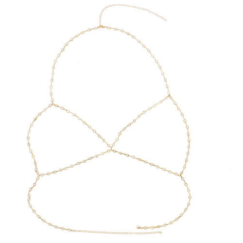 N-7696  Sexy Glistening Body Chain For Women Rhinestone Gold Plated Chest Chain Summer Beach Body Jewelry Accessories