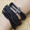 B-1184 4Pcs/Set Black Leather Cross Charms Beads Bracelets for Men Punk Handmade Party Jewelry Gift