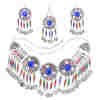 N-7706 Women Fashion Bohemian Vintage Metal Colorful Crystal Coin Necklaces Earrings Hair Clips Sets Jewelry