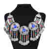 N-7706 Women Fashion Bohemian Vintage Metal Colorful Crystal Coin Necklaces Earrings Hair Clips Sets Jewelry