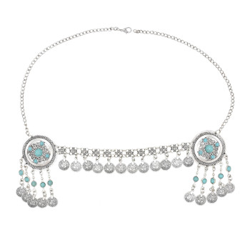 F-0962 Bohemian Boho Headpiece For Women Turquoise Long Tassel Coin headpiece Decoration Hair Accessories Jewelry For Women Dancing Girls