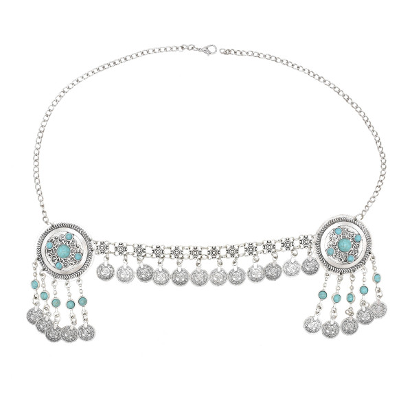 F-0962 Bohemian Boho Headpiece For Women Turquoise Long Tassel Coin headpiece Decoration Hair Accessories Jewelry For Women Dancing Girls