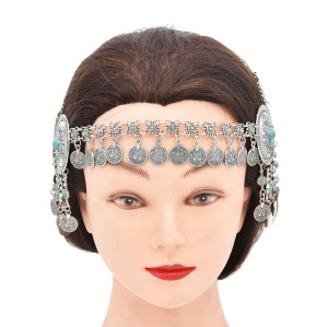 F-0962 Bohemian Boho Headpiece For Women Turquoise Long Tassel Coin headpiece Decoration Hair Accessories Jewelry For Women Dancing Girls