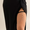 N-7707 Women Fashion Sexy Black Rope Elastic Gold Silver Thigh Chain Diamond Pendant Leg Chain Beach Party Body Jewelry