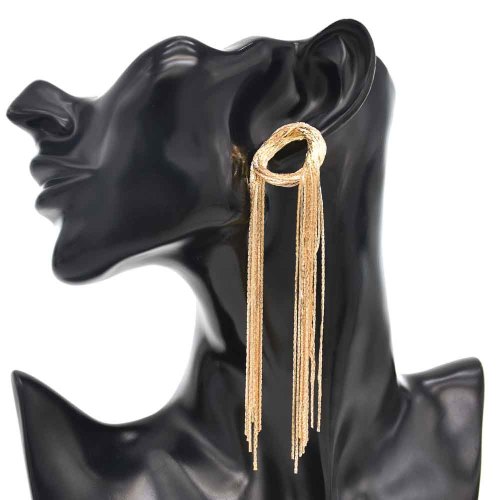 E-6395 Exaggerated Big Gold Metal Geometric Long Tassel Hanging Earrings for Women Party Jewelry Gift