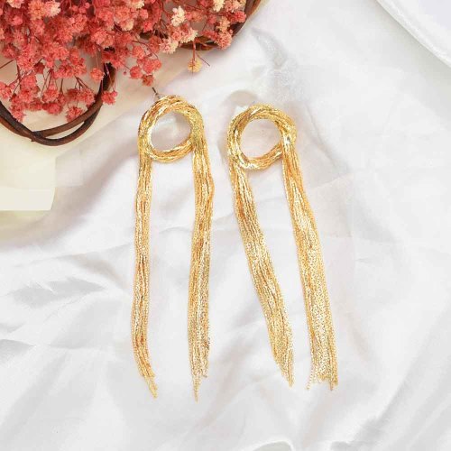 E-6395 Exaggerated Big Gold Metal Geometric Long Tassel Hanging Earrings for Women Party Jewelry Gift
