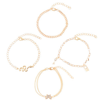 B-1185 Women Boho Fashion Multilayers  snake butterfly love lock Pendant Gold Bracelets Summer Beach Party Jewelry Gifts