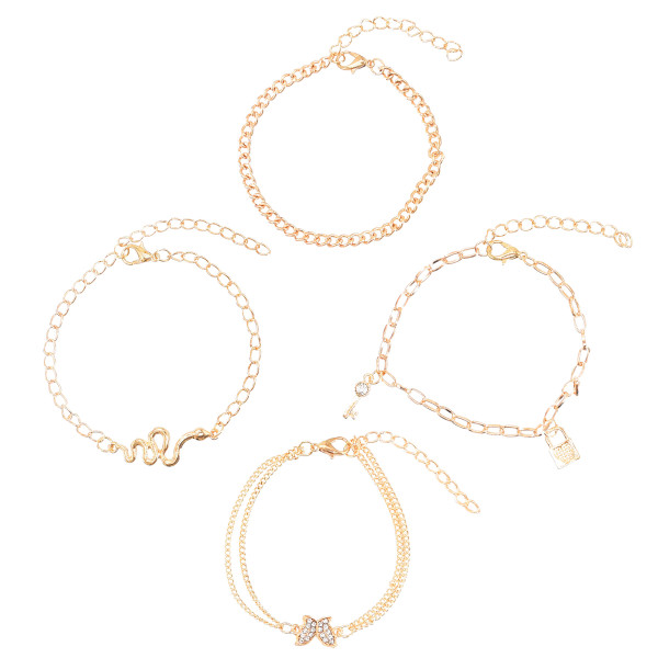B-1185 Women Boho Fashion Multilayers  snake butterfly love lock Pendant Gold Bracelets Summer Beach Party Jewelry Gifts