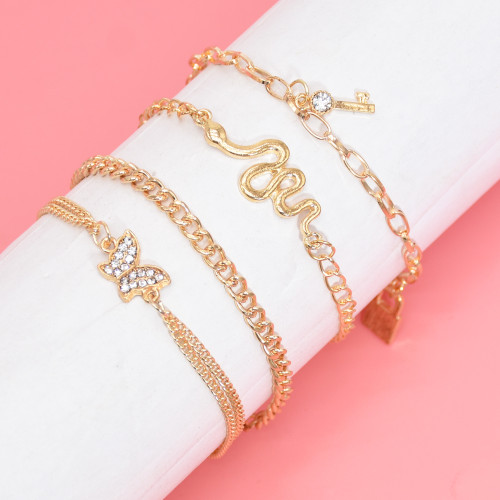 B-1185 Women Boho Fashion Multilayers  snake butterfly love lock Pendant Gold Bracelets Summer Beach Party Jewelry Gifts