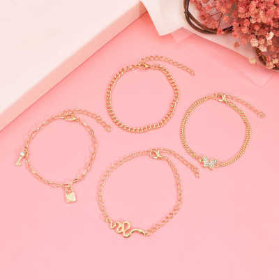 B-1185 Women Boho Fashion Multilayers  snake butterfly love lock Pendant Gold Bracelets Summer Beach Party Jewelry Gifts