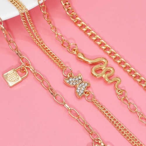 B-1185 Women Boho Fashion Multilayers  snake butterfly love lock Pendant Gold Bracelets Summer Beach Party Jewelry Gifts