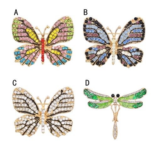 P-0165 Cute Crystal Rhinestone Butterfly Dragonfly Brooches for Women Suit Dress Clothes Accessories