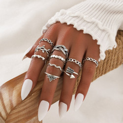 R-1565 Midi Finger Rings Sets for Women Vintage Silver Metal Midi Rings Boho Party Jewelry