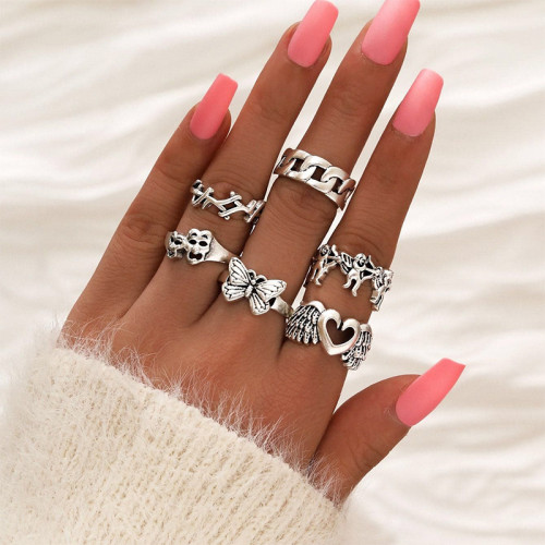 R-1565 Midi Finger Rings Sets for Women Vintage Silver Metal Midi Rings Boho Party Jewelry