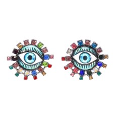 E-6396 Vintage Multicolors Crystal Rhinestones Eye Shaped Stud Earrings for Women Boho Party Jewelry Gift