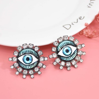 E-6396 Vintage Multicolors Crystal Rhinestones Eye Shaped Stud Earrings for Women Boho Party Jewelry Gift