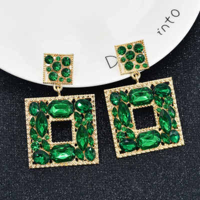 E-6397 Women Fashion Alloy Diamond Multi Layer Square Pendant Earrings Jewelry