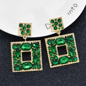 E-6397 Women Fashion Alloy Diamond Multi Layer Square Pendant Earrings Jewelry