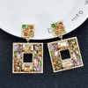 E-6397 Women Fashion Alloy Diamond Multi Layer Square Pendant Earrings Jewelry