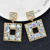 E-6397 Women Fashion Alloy Diamond Multi Layer Square Pendant Earrings Jewelry
