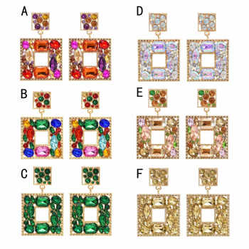 E-6397 Women Fashion Alloy Diamond Multi Layer Square Pendant Earrings Jewelry