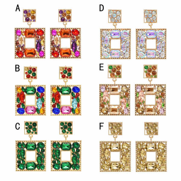 E-6397 Women Fashion Alloy Diamond Multi Layer Square Pendant Earrings Jewelry