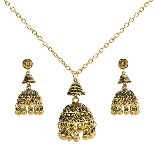 N-7711 Women Jewelry Set Vintage Bell Tassel Pendant Earrings and Necklace Set