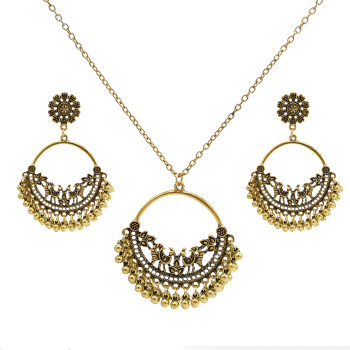 N-7711 Women Jewelry Set Vintage Bell Tassel Pendant Earrings and Necklace Set