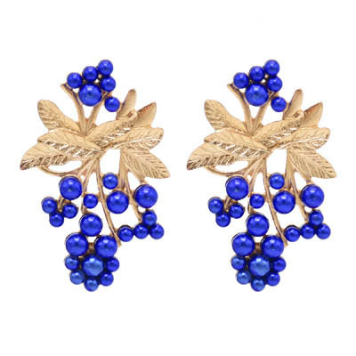 E-6398 Summer New Leaf Fruit Earrings For Women Boho Fashion Alloy Colorful Pearl Gold Color Leaf Earrings Party Gifts