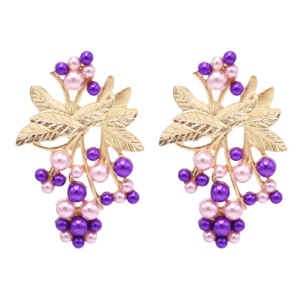 E-6398 Summer New Leaf Fruit Earrings For Women Boho Fashion Alloy Colorful Pearl Gold Color Leaf Earrings Party Gifts